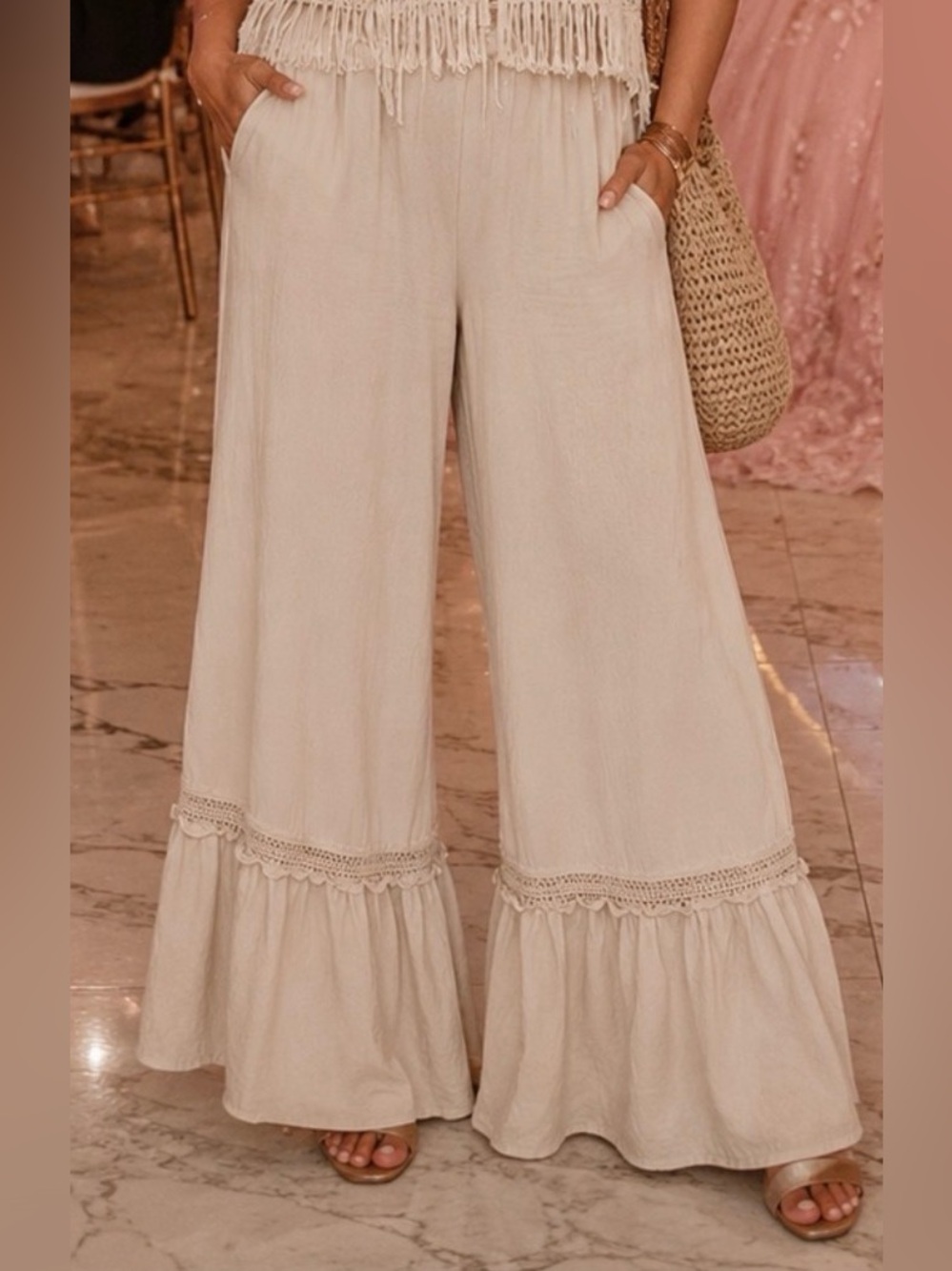 🤍✨ Dokotoo Boho Wide Leg Palazzo Pants 2XL | Cottagecore Coastal Chic 17” waist